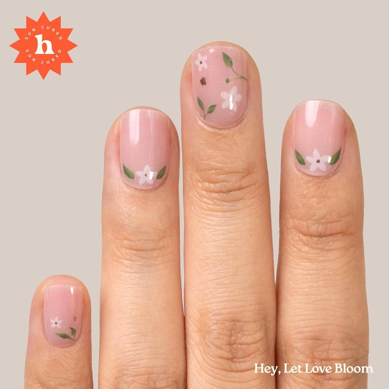 Semi Cured Gel Nail Strips - Easy Apply & Remove Floral Design | 28 Strips, Pink | Salon Quality Manicure