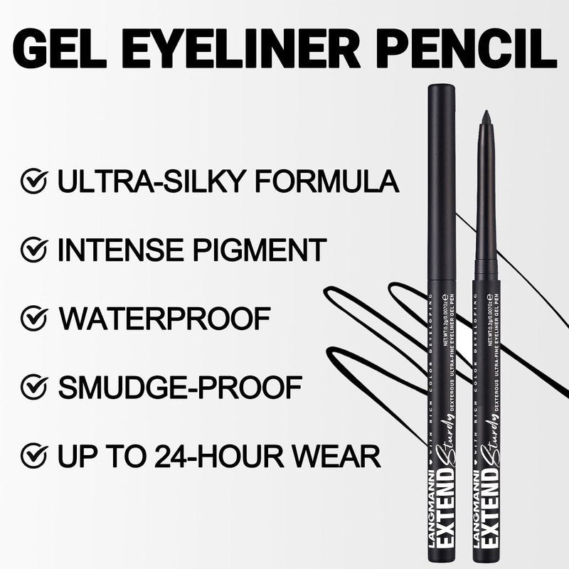 Erinde Starry Black Gel Eyeliner Pencil Waterproof, Retractable Cream Eyeliner Eye Liner Makeup, Long-Wearing, Ultra-Smooth, Smudge-Proof, Vegan & Cruelty-Free, 12 Starry Black