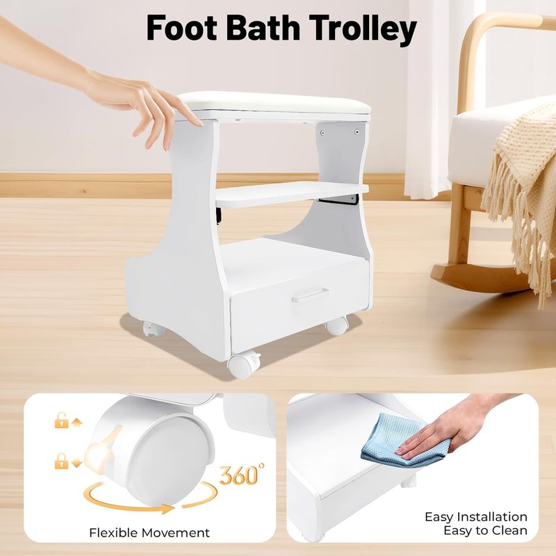 Pedicure Foot Bath Trolley - Mobile Foot Rest Chair with Wheels | 44.09 lbs Capacity for Manicure & Massage