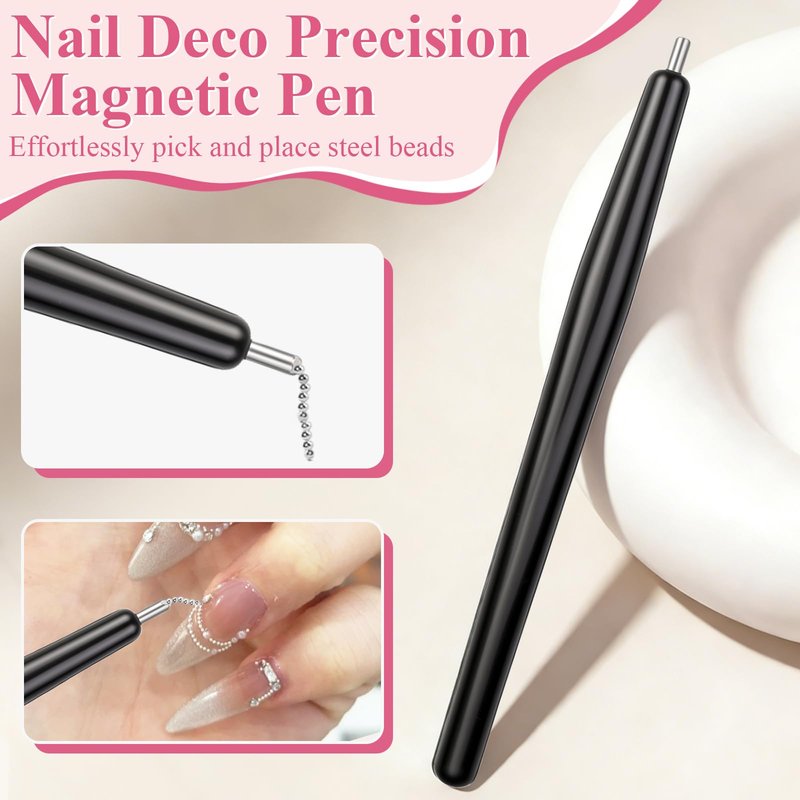 FOWSRHRG 3 in 1 Cat Eye Nail Magnet Set, Magnet Nail Art Pens with Steel Ball Round Beads and Guides, Multi-Effect Cat Eye Gel Nail Polish Magnets for Nail Art DIY Salon Manicure Design (Pink)