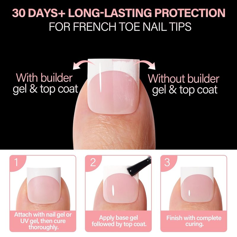 AILLSA Toe Nail Press Ons, French Tips Toe Press On Nails, 15 Sizes Short Square Full Cover Fake Toenails 150PCS, Baby Pink Acrylic Wearable Full Cover DIY Nail Art for Women