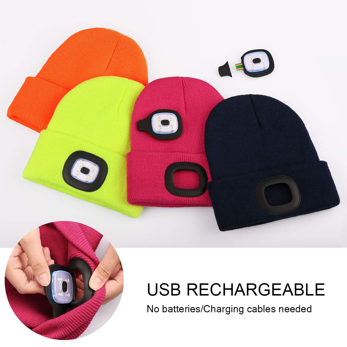 YunTuo Beanie with The Light for Kids, Unisex USB Rechargeable Headlamp Hat Winter Knitted Night Lighted Cap Flashlight, Gifts for Kids Boys Girls(Rose Red)