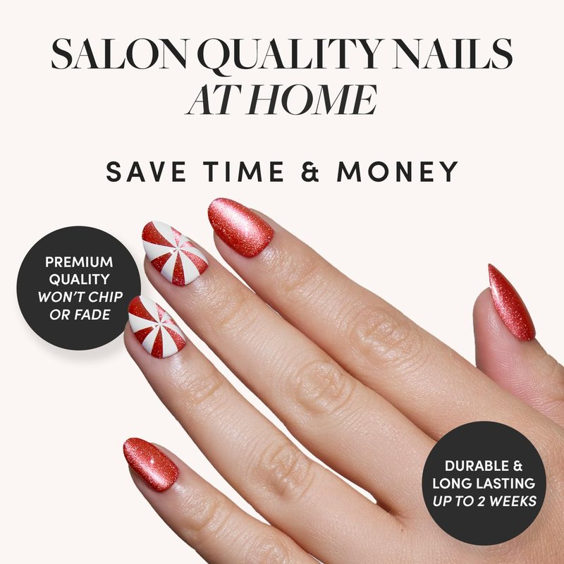 Glamnetic Press On Nails - Candy Crush | Short Oval Velvet Holiday Nails, 15 Sizes - 30 Nail Kit with Glue