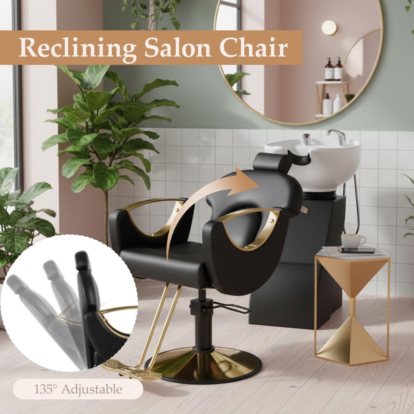 Skiennix Reclining Barber Salon Chair - Professional Hair Stylist Chair with Heavy-Duty Hydraulic Pump | Multi-Function Design for Spa & Home Use