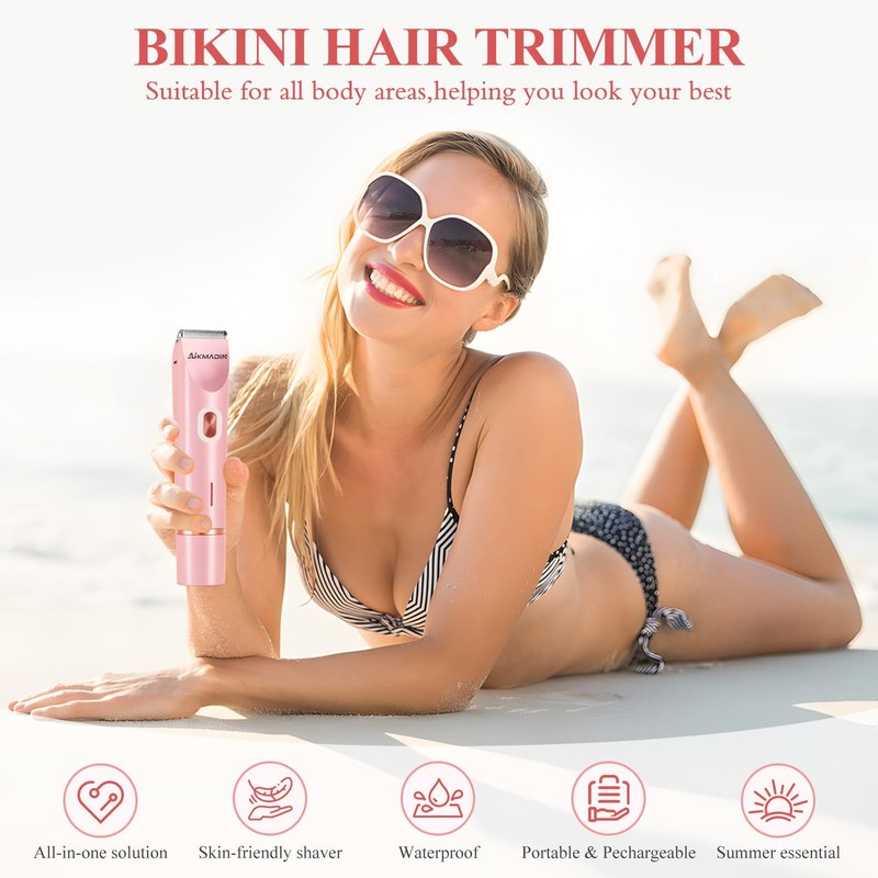 Dermave Bikini Shaver,Bikini Trimmer for Women,2 in 1 Dual Head Waterproof & Painless Electric Razors for Pubic Hair(Pink)