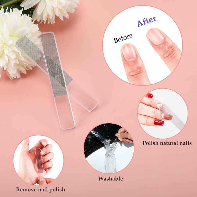 6 Pcs Glass Nail File Set - Manicure & Pedicure Tools for Smooth Nails | Blue & Purple