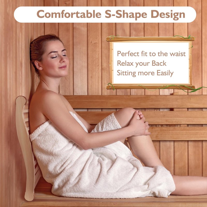Sauna Backrest Sauna Accessories Wooden Slip-Resistant Non-Toxic Comfortable S-Shape Design Sauna Chair with Back, Sauna Accessories for Any Barrel or Infrared Sauna