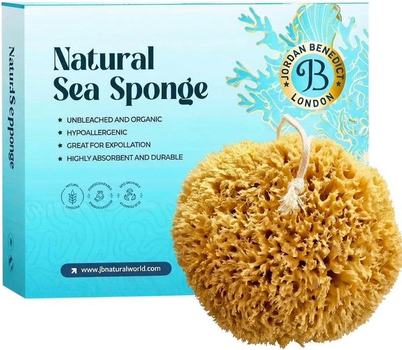 Natural Sea Sponge - Honeycomb Bath Sponge with Rope | Soft Organic Exfoliating Body Sponge (Large)