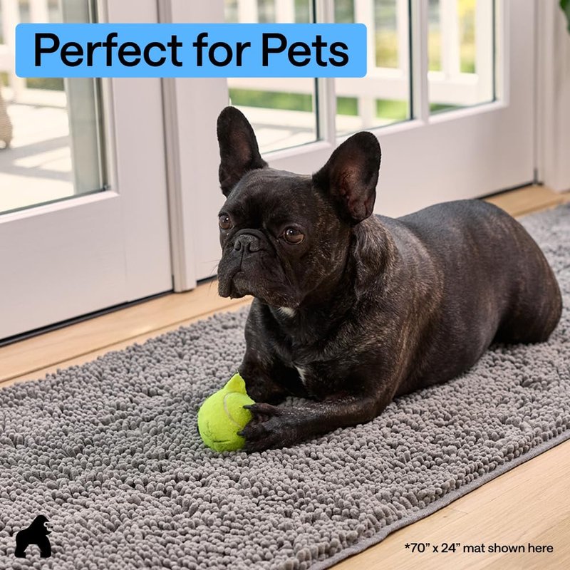 GORILLA GRIP SoakSTOPPER Dog Door Mat, 36x24 Machine Washable Rug Absorbent Doormat Captures Moisture Mud Dirt, Quick Dry Soft Chenille Entryway Rugs Indoor Entrance Mats for Dog Paws, Grey