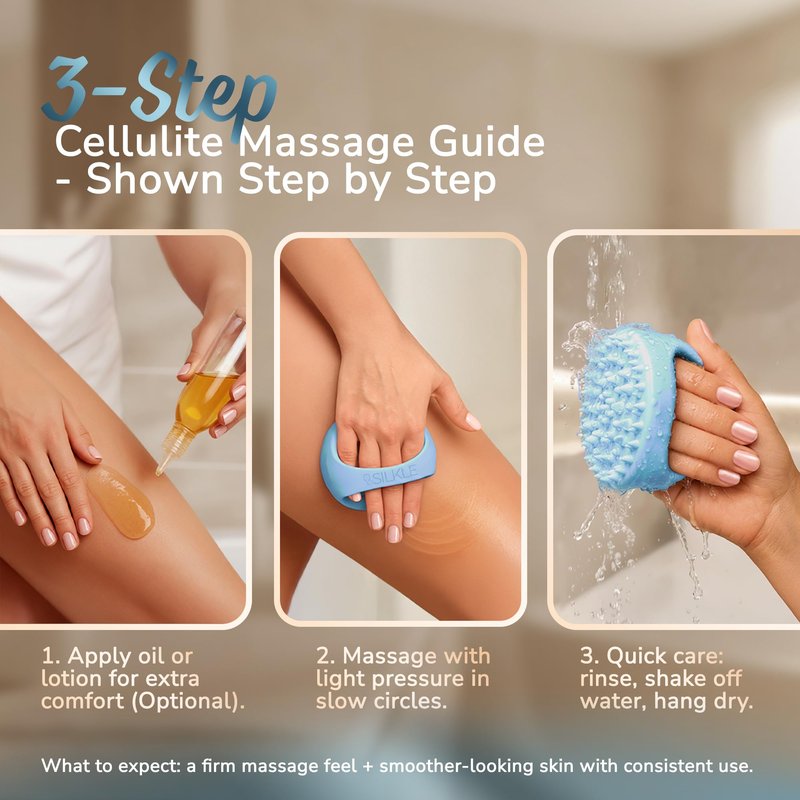 SILKLE Cellulite Massage Tool & Lymphatic Drainage Massager - Silicone Anti Cellulite Massage Brush for Body Sculpting with Ergonomic Handle - Cellulite Remover for Legs, Thighs and Belly - Blue