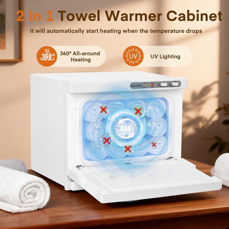 Hot Towel Cabinet, Yofuly 8L White Towel Heater with Clip, Professional Small Towel Warmer Machine for Facials SPA Nail Salon Barber Esthetician