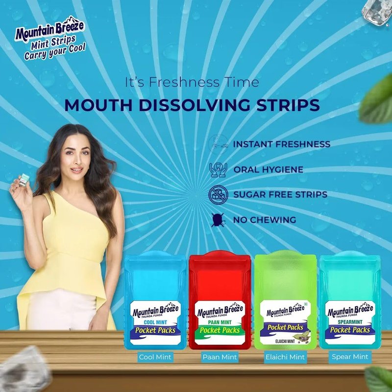 Mountain Breeze Oral Hygiene Mouth Freshener Sugar Free Spearmint Flavoured Breath Strips(24 Strips Each Cassatte)-Pack Of 1(3 Cassette), 50 Grams
