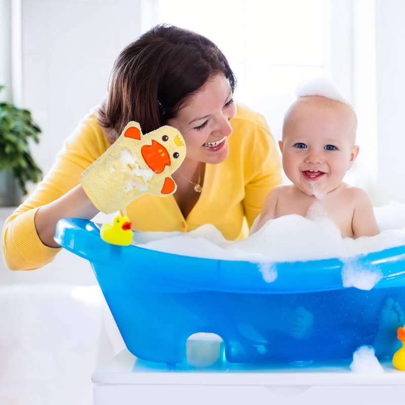 Shappy 4 Pieces Baby Bath Mitt Washcloths Gloves Panda Toddler Soft Washcloths for Kids Designed in Cute Animal Yellow Duck Shark Sheep Cotton Towel Gentle Scrub for Baby Girl Boy Bath Shower