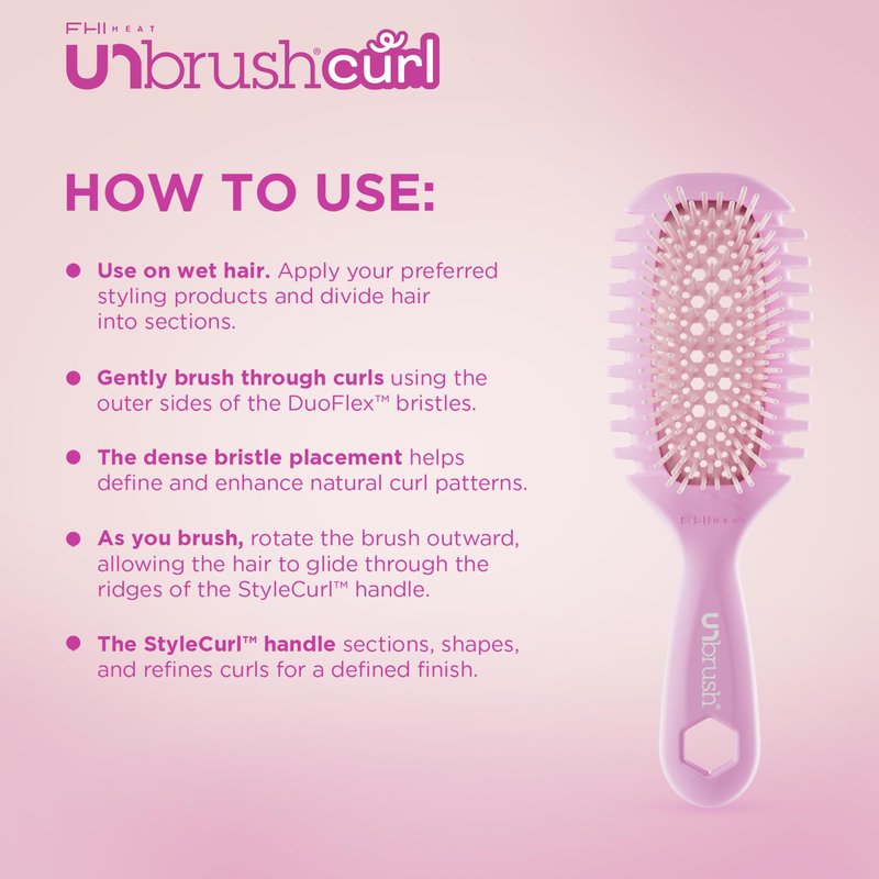 FHI Heat UNbrush Curl Defining Brush — Wavy, Coily, and Curly Hair Brush with DuoFlex Bristles & StyleCurl Handle — for Gentle Detangling & Faster Styling on Wet Hair - Pink Clouds