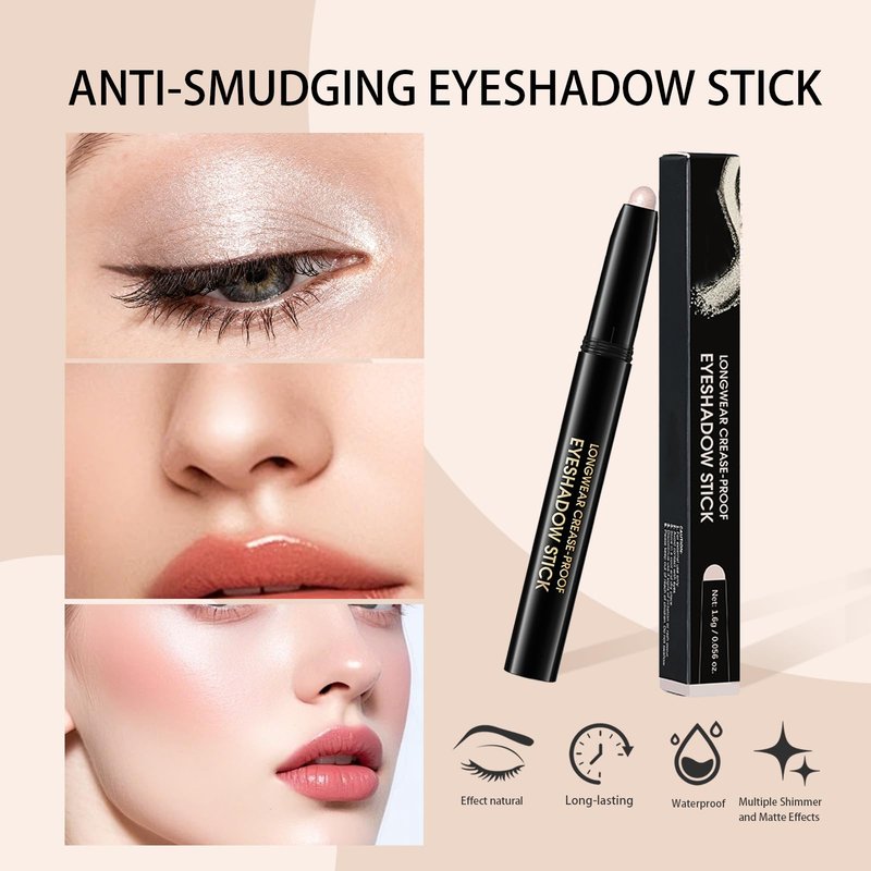 Euphily Matte Cream Eyeshadow Stick, Waterproof Eye Shadow Stick, Long-Lasting and Blendable High Pigmented Single Eyeliner Makeup for Women, 6 Oyster