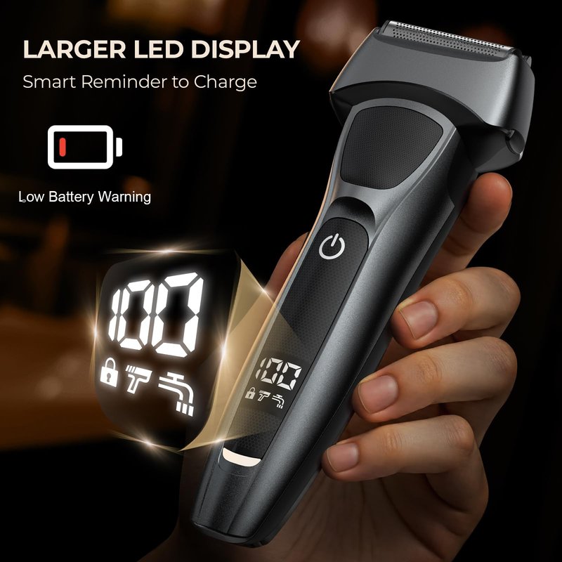 FNDNA Electric Razor for Men: Rechargeable Floating Foil Shavers with LED Display - Waterproof Wet Dry - 30° Precision Blades, Travel Lock, Face Shaving- Gift for Men/Dad