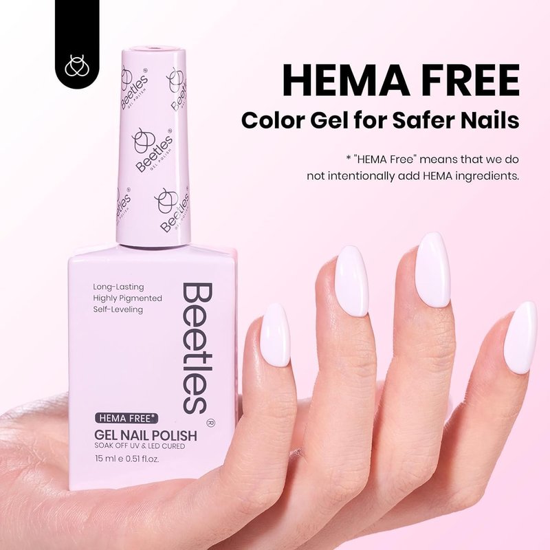 Beetles Pink Gel Polish - Hema Free Cream Puff 15ML Full Size/0.51Fl Oz, Pastel Light Pink Gel Nail Polish, Soak Off UV LED Lamp Nail Art, Long-Lasting Manicure Salon DIY Home Bright Summer Nails