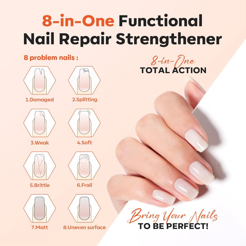 Modelones Nail Strengthener - Milky White Nail Polish for Damaged Nails | 15ml Natural Hardener