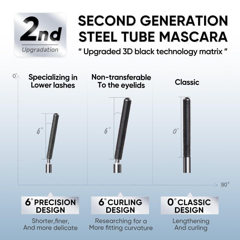 JUDYDOLL 3D Curling Eyelash Iron Mascara – Tubing Mascara with Ultra Fine Metal Wand, Contains Lengthening Fibers, Clump-Free&Smudge-Proof,Waterproof & Long-Lasting(6°Precision Design#01Black, 0.07oz)