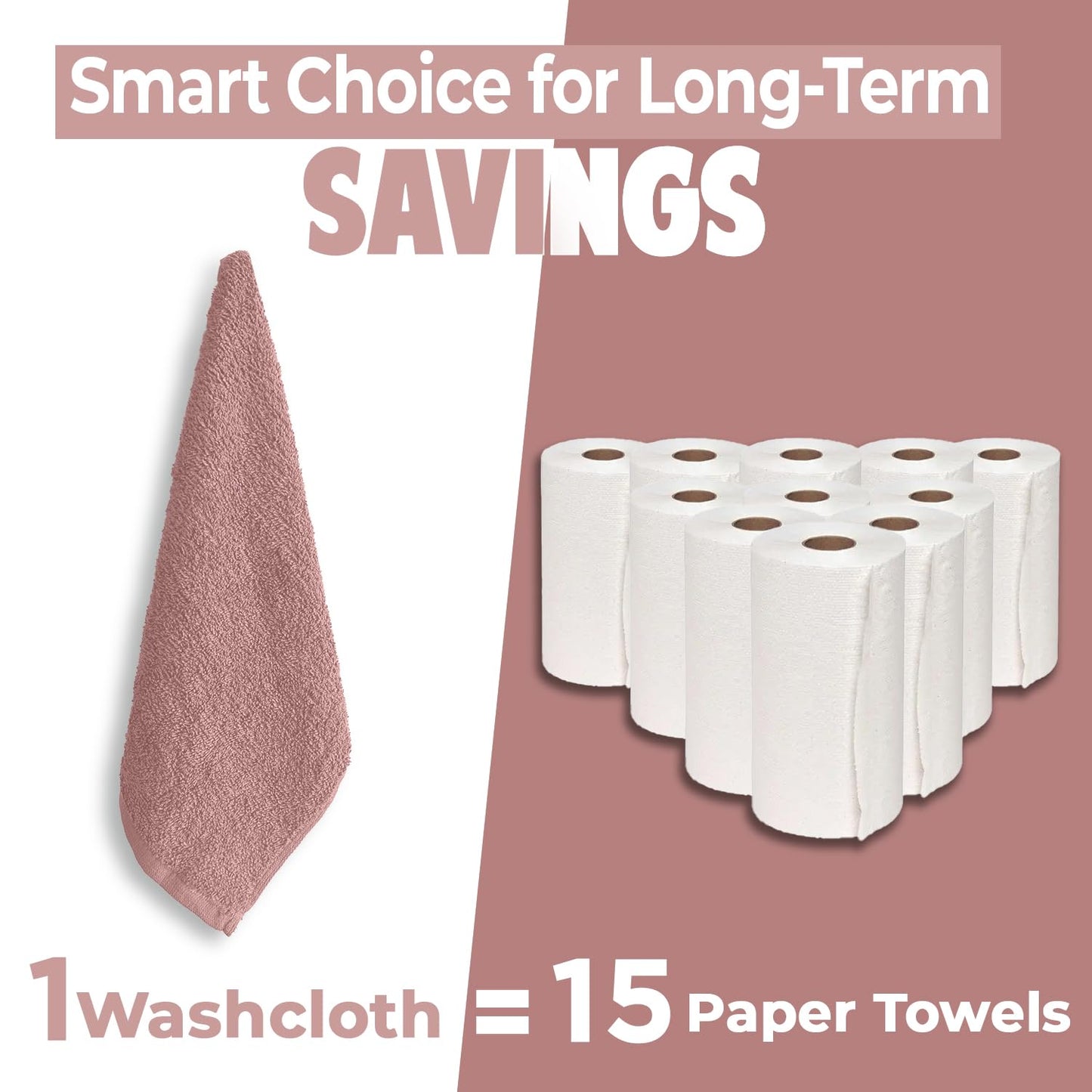 DAN RIVER 12 Pack Wash Cloths for Showering [12x12] - 100% Cotton Washcloths Premium Quality Flannel Face Cloths for Bathroom, Highly Absorbent and Soft Feel Wash Clothes, Dusty Pink