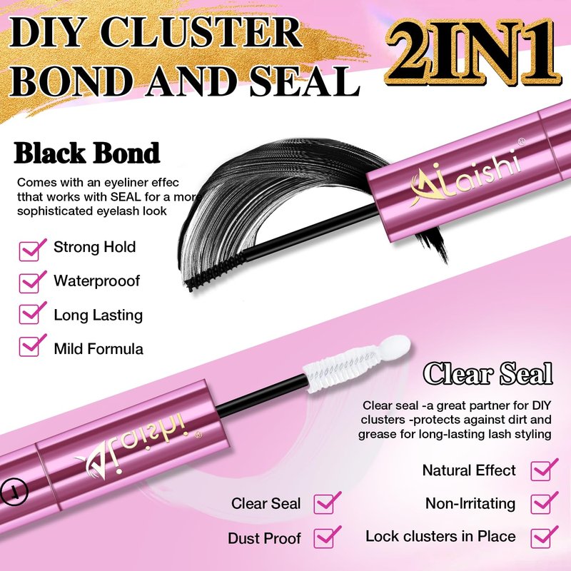 Skiennix Lash Bond and Seal Set - Waterproof 3-in-1 Eyelash Glue Kit for 150H+ Hold | Quick 30s Remover