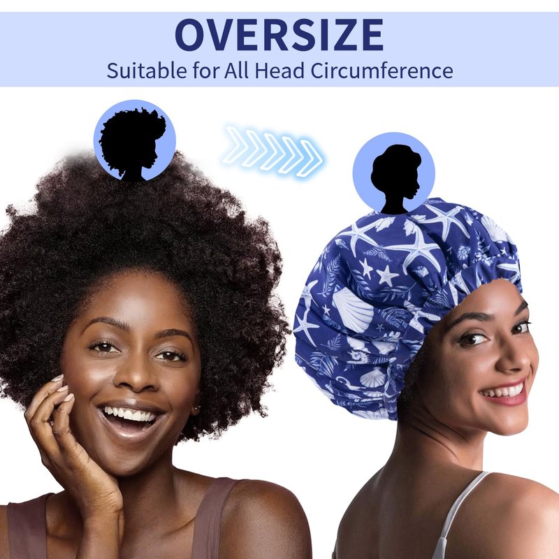 1 PCS Shower Cap, Double Layer & Adjustable Bathing Cap for Shower, Extra Large Reusable Hair Cap for Women, Waterproof Exterior & EVA Lining, Oversized Design for All Hair Lengths/Style