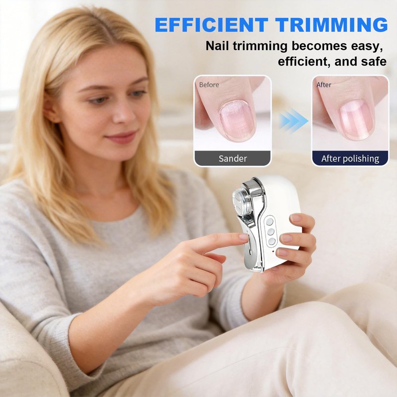 Electric Nail Clipper, 3 Speed Electric Nail Clippers for Seniors & Adults, Baby Electric Nail Trimmer with Light & Clip Storage, USB Electric Automatic Nail Clipper for Fingernail (Ivory White)