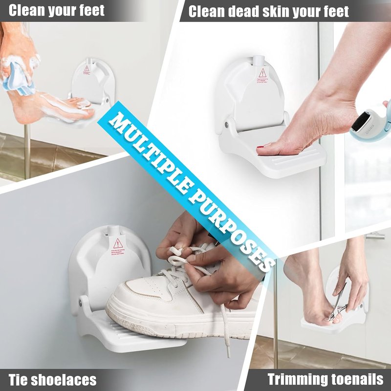 Foldable Shower Foot Rest - Anti-Slip Pedal for Shaving Legs | Reusable Shower Step with Strong Suction | Ideal for Pregnant Women & Back Pain Relief