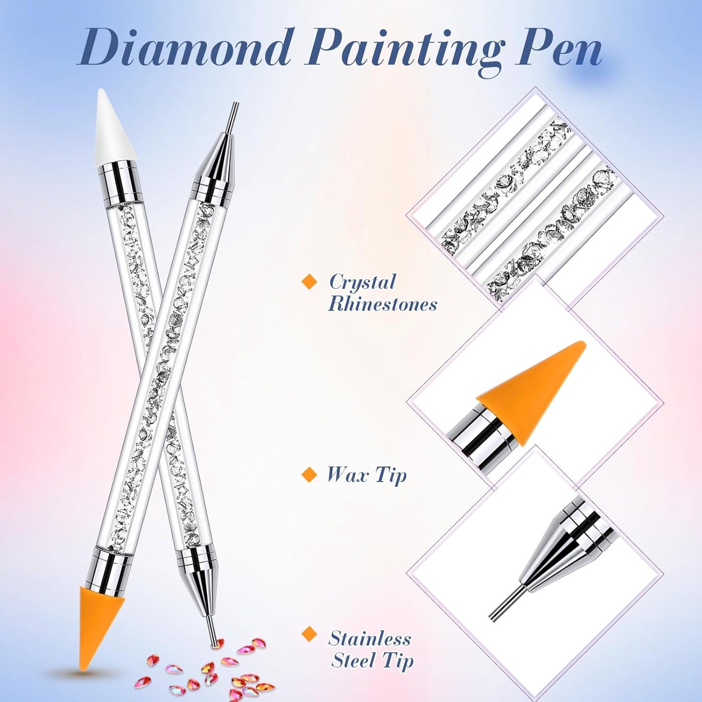 Tatuo Dual-Ended Rhinestone Picker Pen - Crystal Beads Handle for Nail Art & DIY Decoration (White)