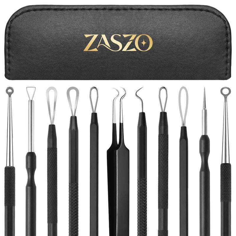 6 Pcs Pimple Extractor Tool Kit, Stainless Blackhead Remover Tools, Professional Comedone Pimple Popper Tools with Leather Bag