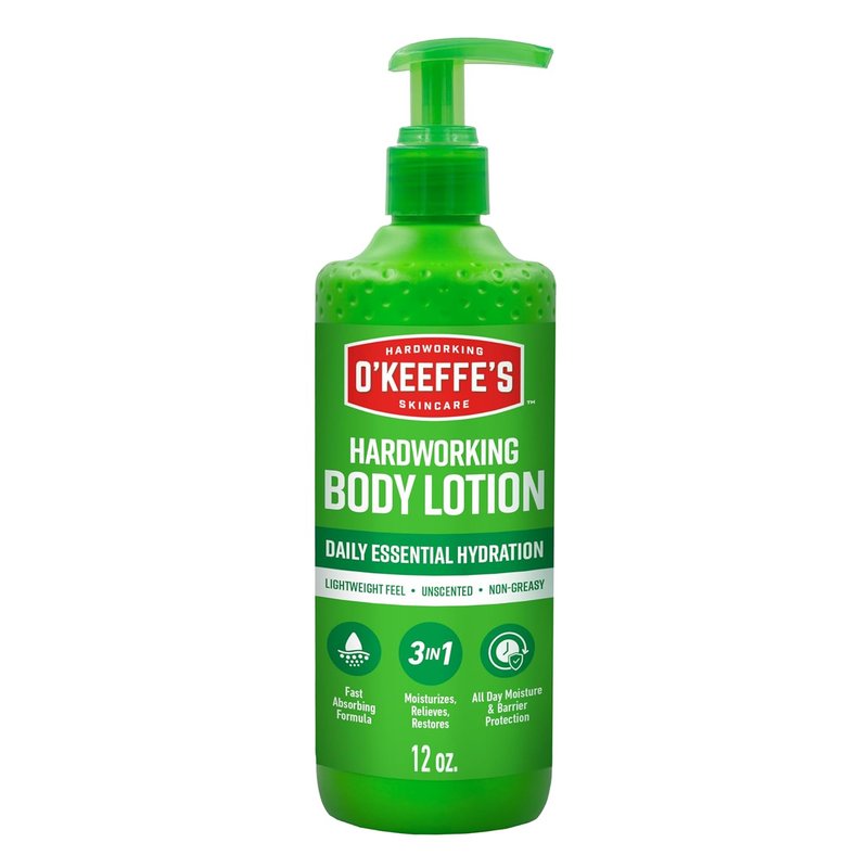 O’Keeffe’s Hardworking Body Lotion - Daily Hydration for Dry Skin | 12 oz Pump, Non-Greasy & Lightweight Formula