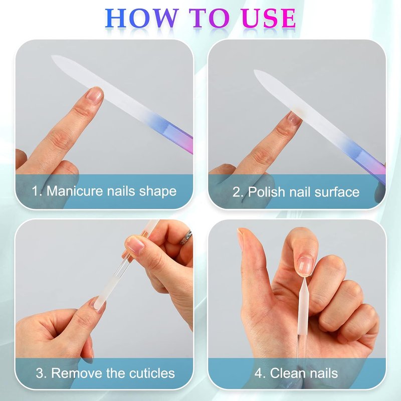 6 Pcs Glass Nail File Set - Manicure & Pedicure Tools for Smooth Nails | Blue & Purple