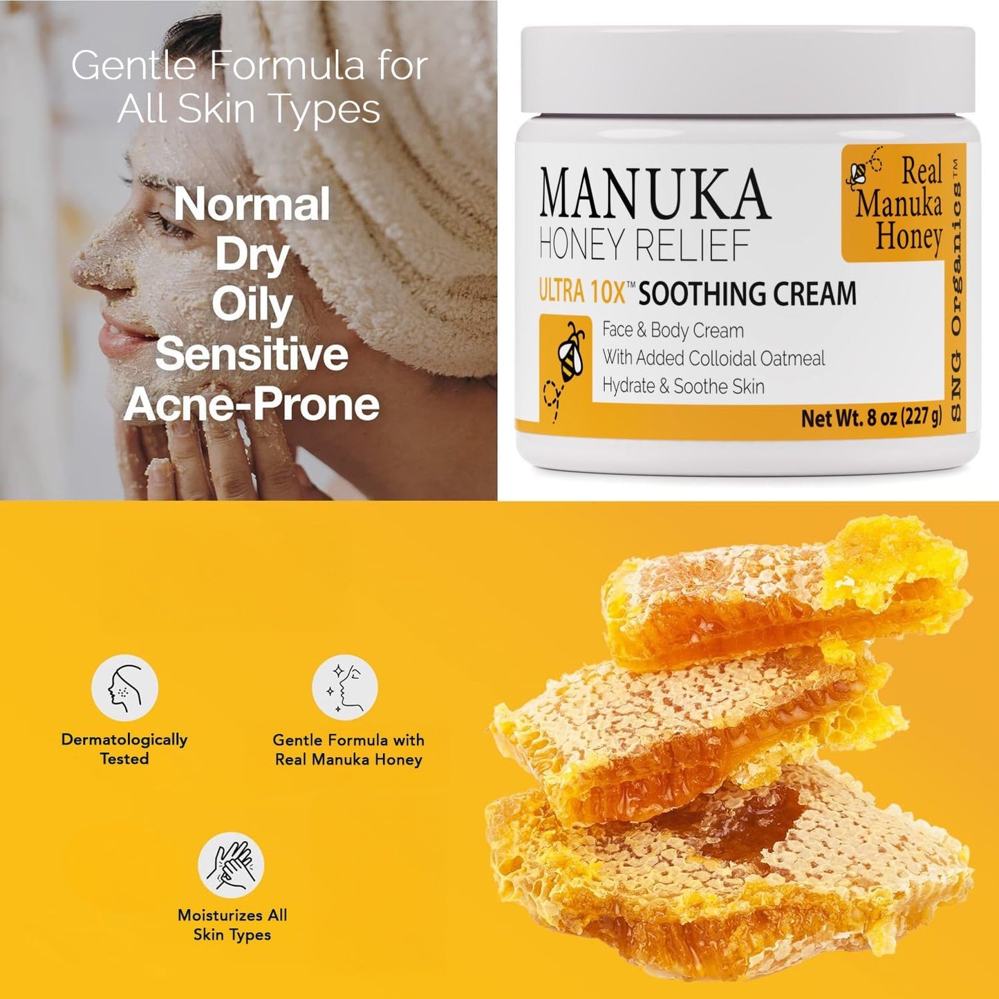 Super Natural Goods Manuka Honey Cream (8oz) – Hydrating Lotion for All Skin Types Suitable for Kids and Adults | Moisturizing Body Cream with Real Manuka Honey Aloe Vera Juice and Cocoa Butter