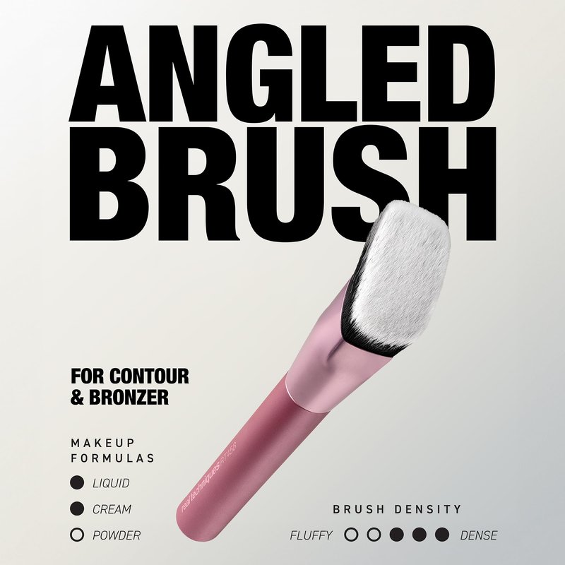 Real Techniques Cheek Hugging Contour Brush, Angled Makeup Brush for Cream Contour Liquid Bronzer & Sculpting, Precision Face Shaping, UltraPlush Bristles, Cruelty-Free, 1 Count