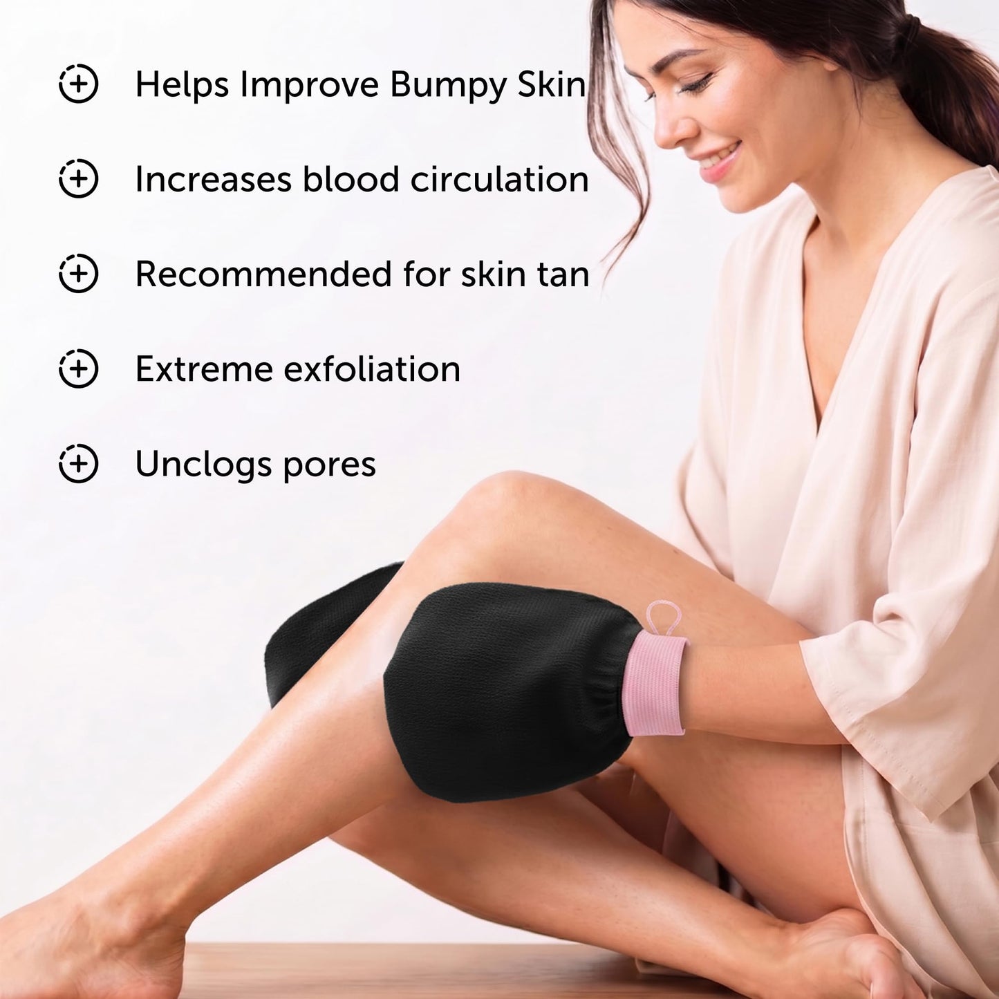 Valitic Exfoliating Glove Body Scrubber - Exfoliating Mitt Dead Skin Remover, Shower Face and Body Exfoliator - Korean Style Skin Scrubber Washcloth - Spray and Self Tan Remover, 1 Black with Pink