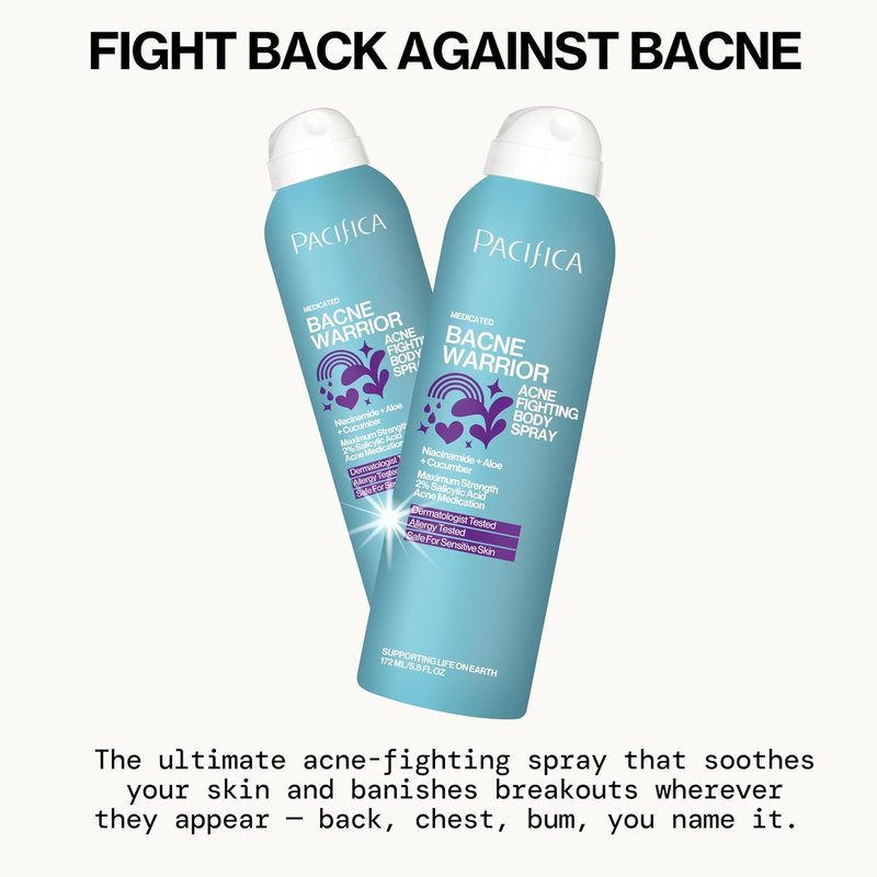 Pacifica Bacne Warrior Spray - Salicylic Acid Acne Treatment with Niacinamide & Aloe | 6 Fl Oz