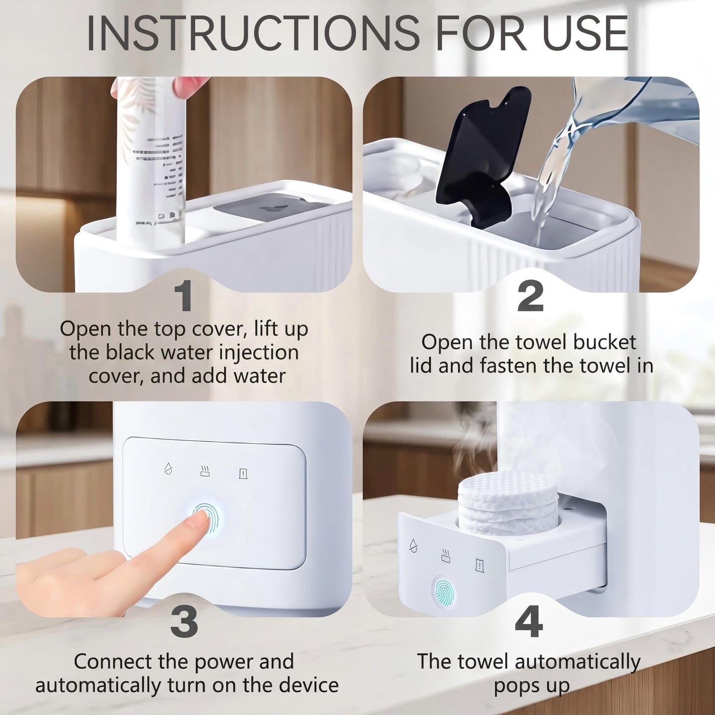 Villegloire Hot Towel Dispenser, 5s Instant Heating Automatic Facial Towel Warmer (131°F), Jam-Free Compressed Towel Machine for Skincare, Sensitive Skin & Baby Care, with 20 Compressed Towels