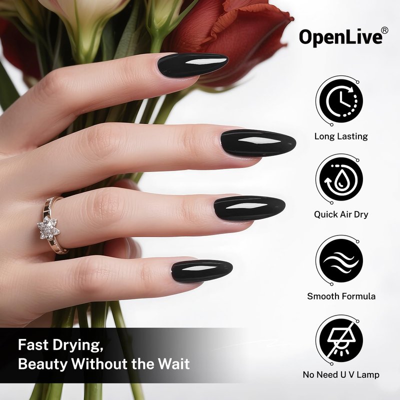 OpenLive 16.5ml Black Nail Polish Large Volume Quick Drying Nail Polish, Fast Drying and Long Lasting Color Nail Art DIY Home Manicure Gift for Women
