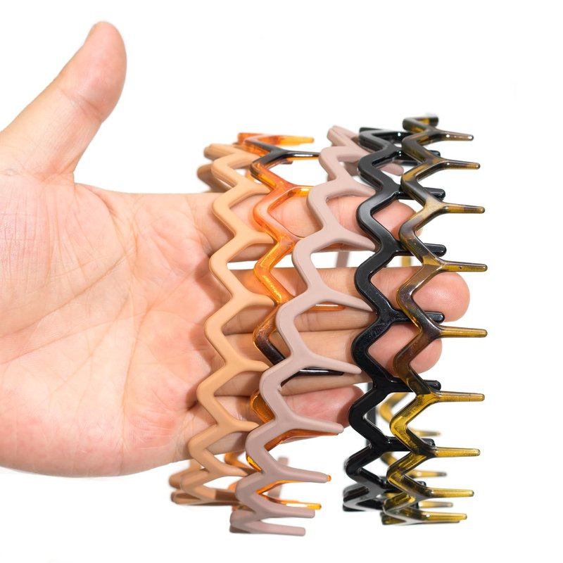 Jeffan Zig Zag Headbands, 5 Pack Plastic Wavy Hair Band with Comb Teeth Headbands for Women and Men Hair Styling Accessories