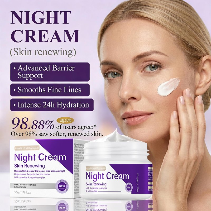 PIFLAT Skin Renewing Night Cream Face Moisturizer with Niacinamide, Peptide Complex, Hyaluronic Acid & Ceramides | Visibly Reduces Fine Lines & Enhances Skin Elasticity | For All Skin Types
