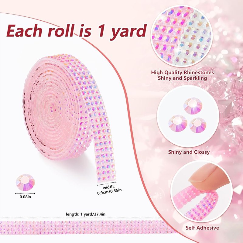 LYXMYGS 12-Yard Bedazzling Strips, 12-Roll Rhinestone Strips for DIY Craft, Rhinestone Ribbon Self Adhesive, Bedazzling Kit for DIY Craft, Rhinestones for Crafting Art Decoration