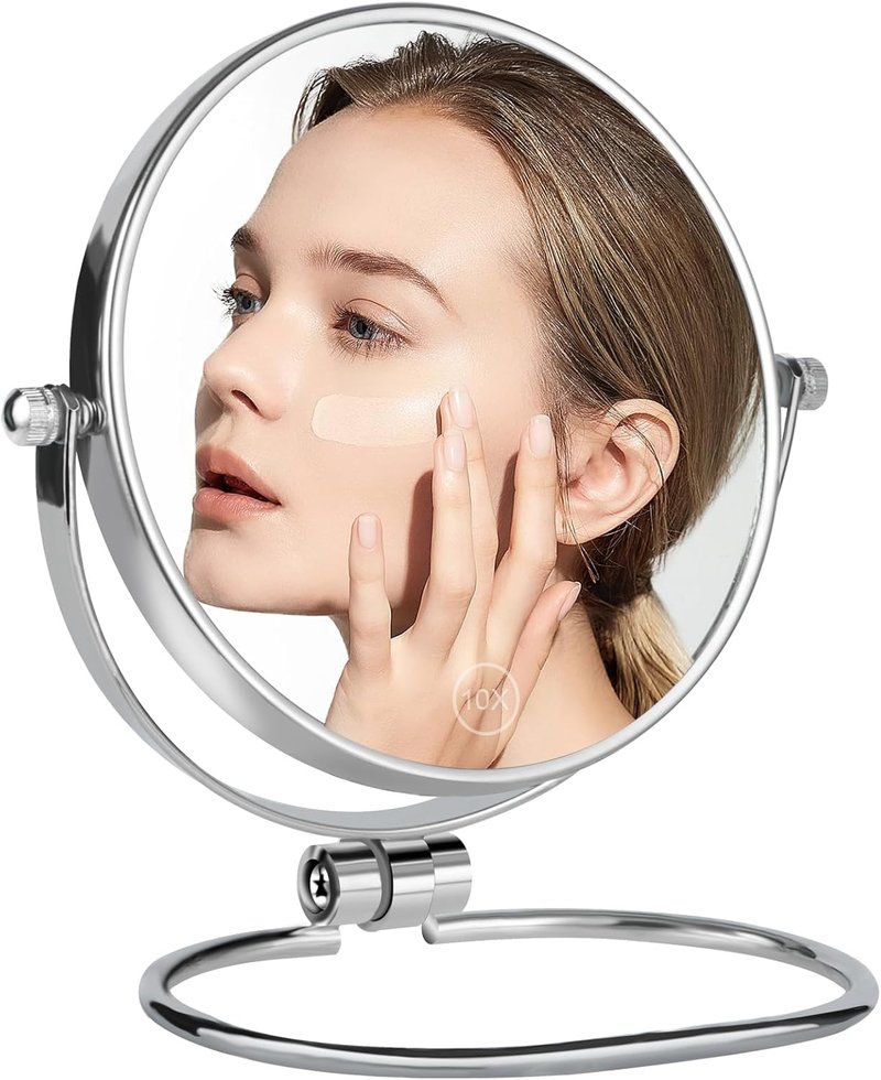 Portable Travel Makeup Mirror - 6" Double-Sided Folding Vanity Mirror with 1X/10X Magnification | Handheld & Wall Hanging for Shaving, Camping, and Travel