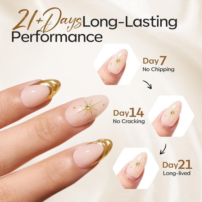 Modelones French Tip Press on Nails Almond, Short Almond Fake Nails, Semi-Transparent Soft Nail Kit with Nail Glue Adhesive Tabs Nail File, Spring Nails Press Ons 30Pcs 15 Sizes, Starlight