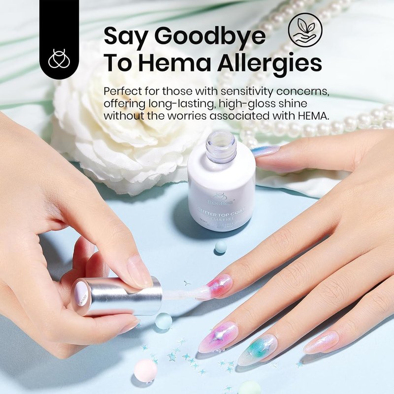 Beetles Glitter Top Coat Gel Polish - Hema Free, Shimmer Finish | 15ml Long-Lasting Nail Art Gift for Women