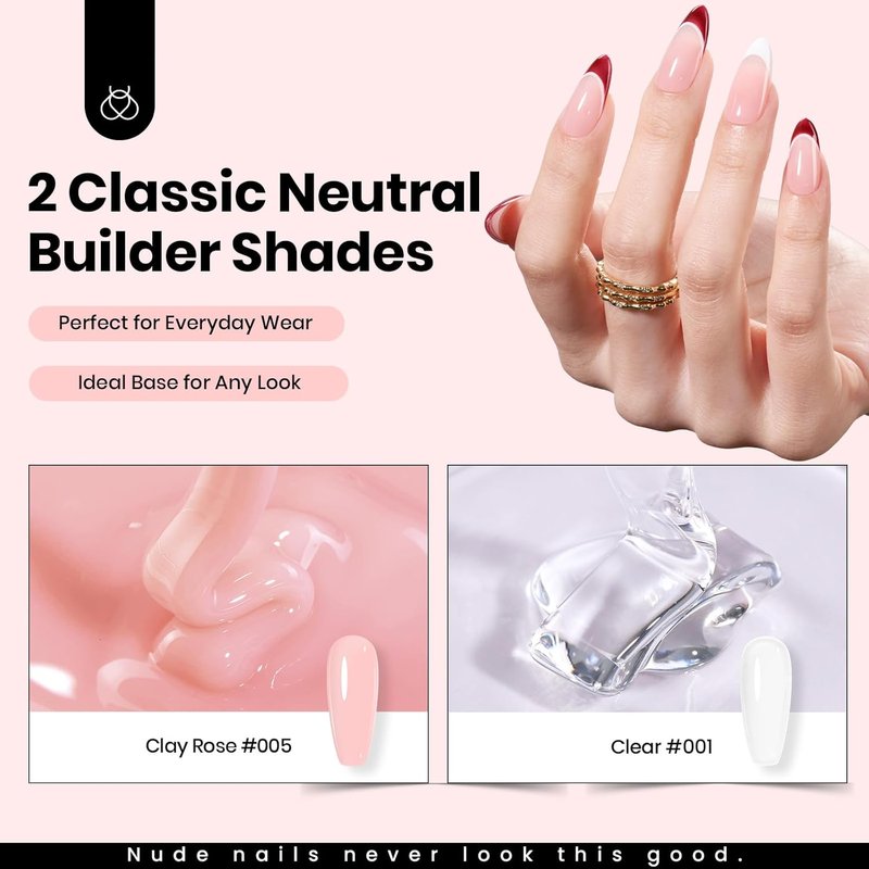 Beetles HEMA-Free Hard Gel for Nails - 2 Pcs 1 oz Clear & Jelly Nude Sculpting Gel | UV & LED Cured