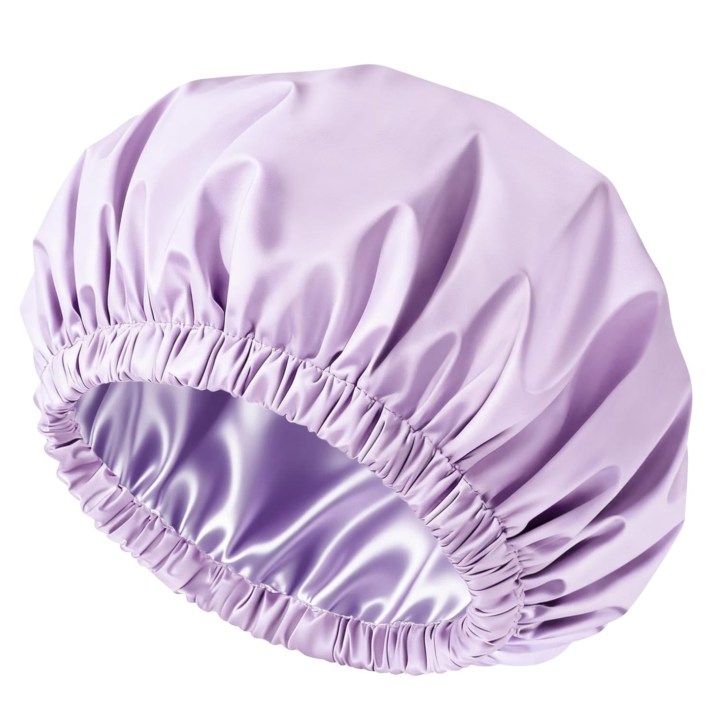 Skiennix Shower Cap - Reusable Waterproof Satin Lined Design | Large Purple Bath Cap with Soft Elastic Band