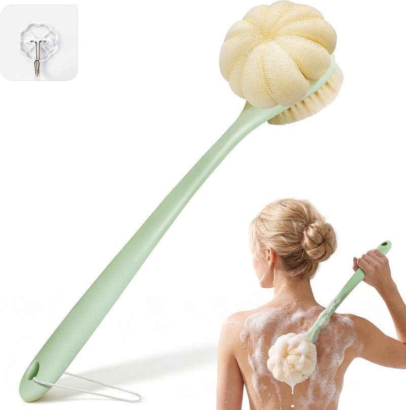 Back Scrubber for Shower - 15.7" Loofah with Handle | Curved Long Brush for Clean Back & Hard-to-Reach Areas