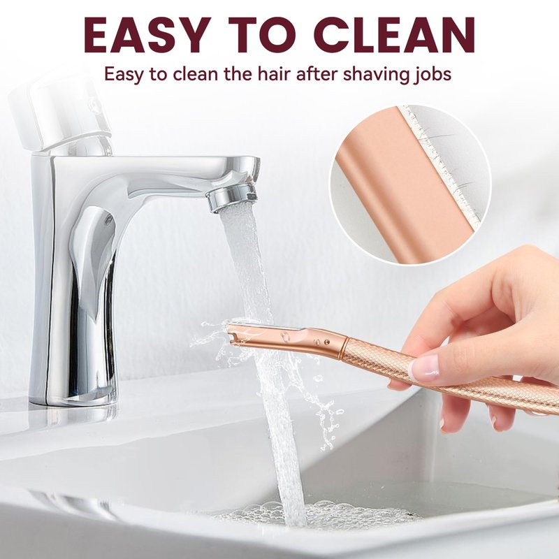 Eyebrow Razor-Face Razors for Women-Dermaplaning Tool for Face Exfoliation & Peach Fuzz with 12 Refill Blades-Facial Dermaplane Razors Shaver-Rose Gold
