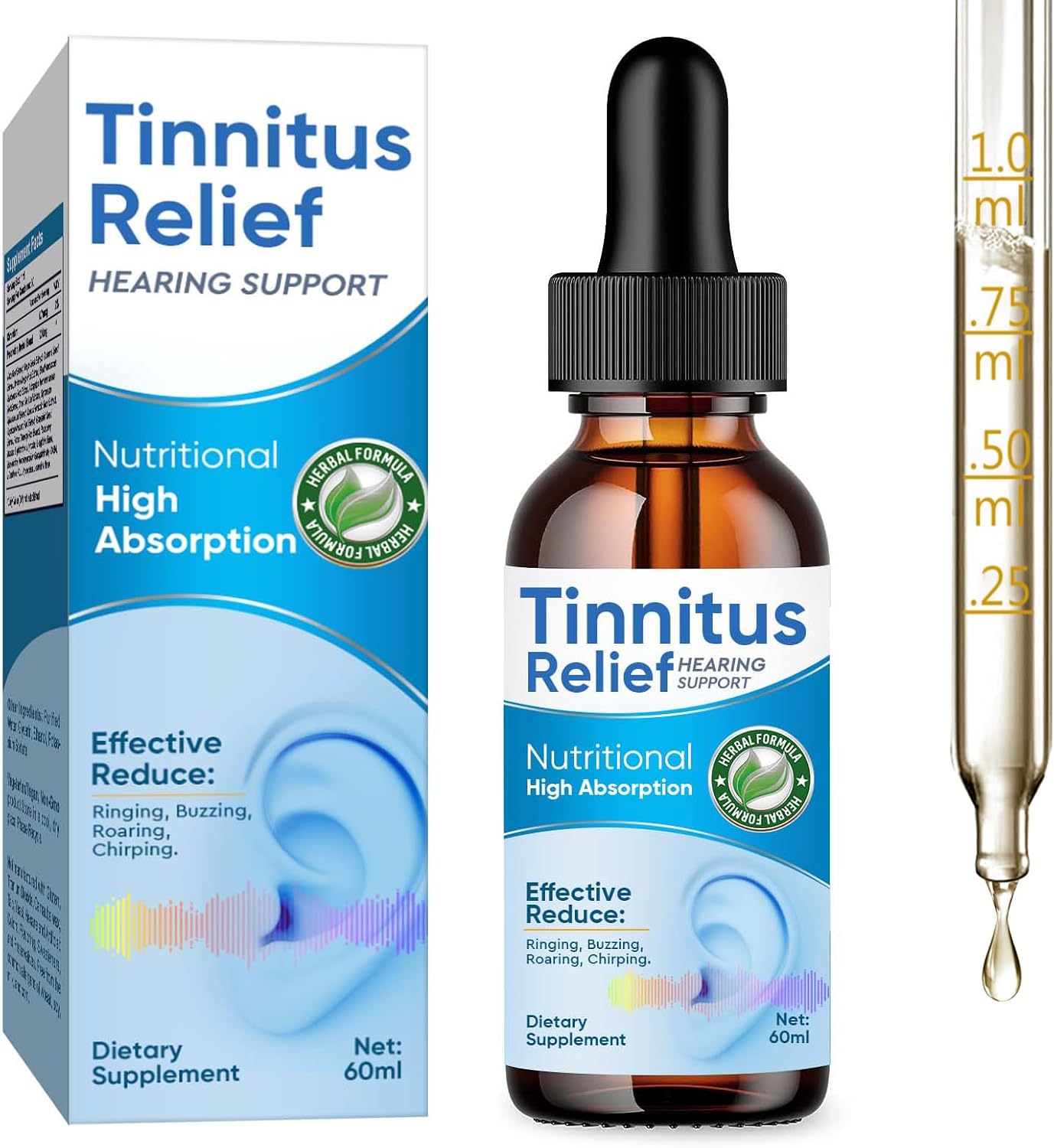 Tinnitus Relief for Ringing Ears,Natural Herbal Drops,Reduces Ear Noise and Improves Hearing for Men & Women, 2Fl Oz