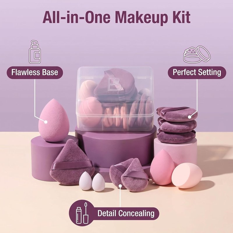 Makeup Sponge Set - 14 Pcs Triangle Puff for Liquid, Cream & Powder | Multi-Colored with Case